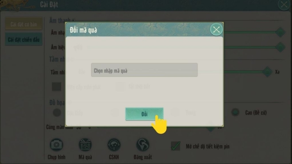 Nhập code và nhấn Đổi