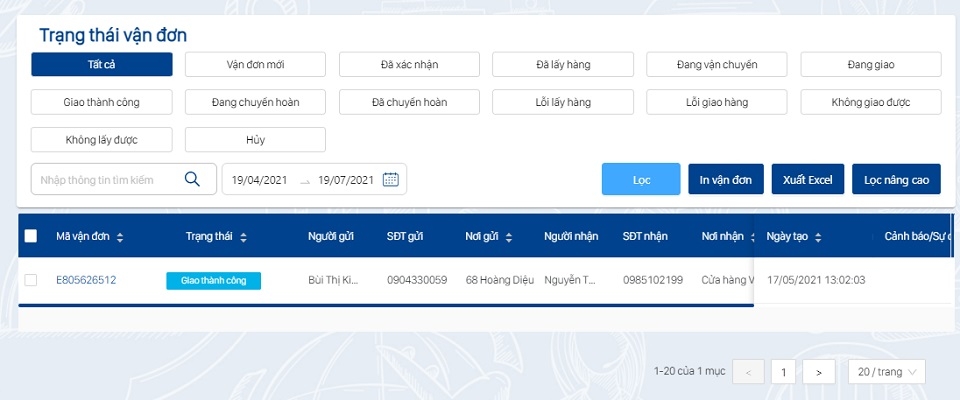 Tra đơn hàng đã gửi ở mục “Thống kê vận đơn” (Nguồn: NTX)