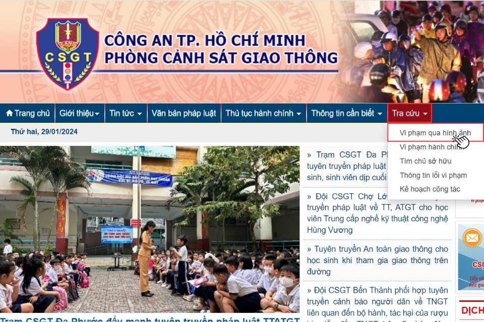 Nhấp vào mục Tra cứu > Vi phạm hình ảnh để tiến hành tra cứu phạt nguội TPHCM