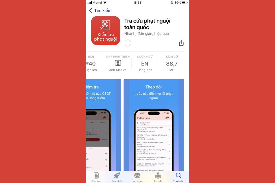 Cài đặt và mở ứng dụng Tra cứu phạt nguội toàn quốc
