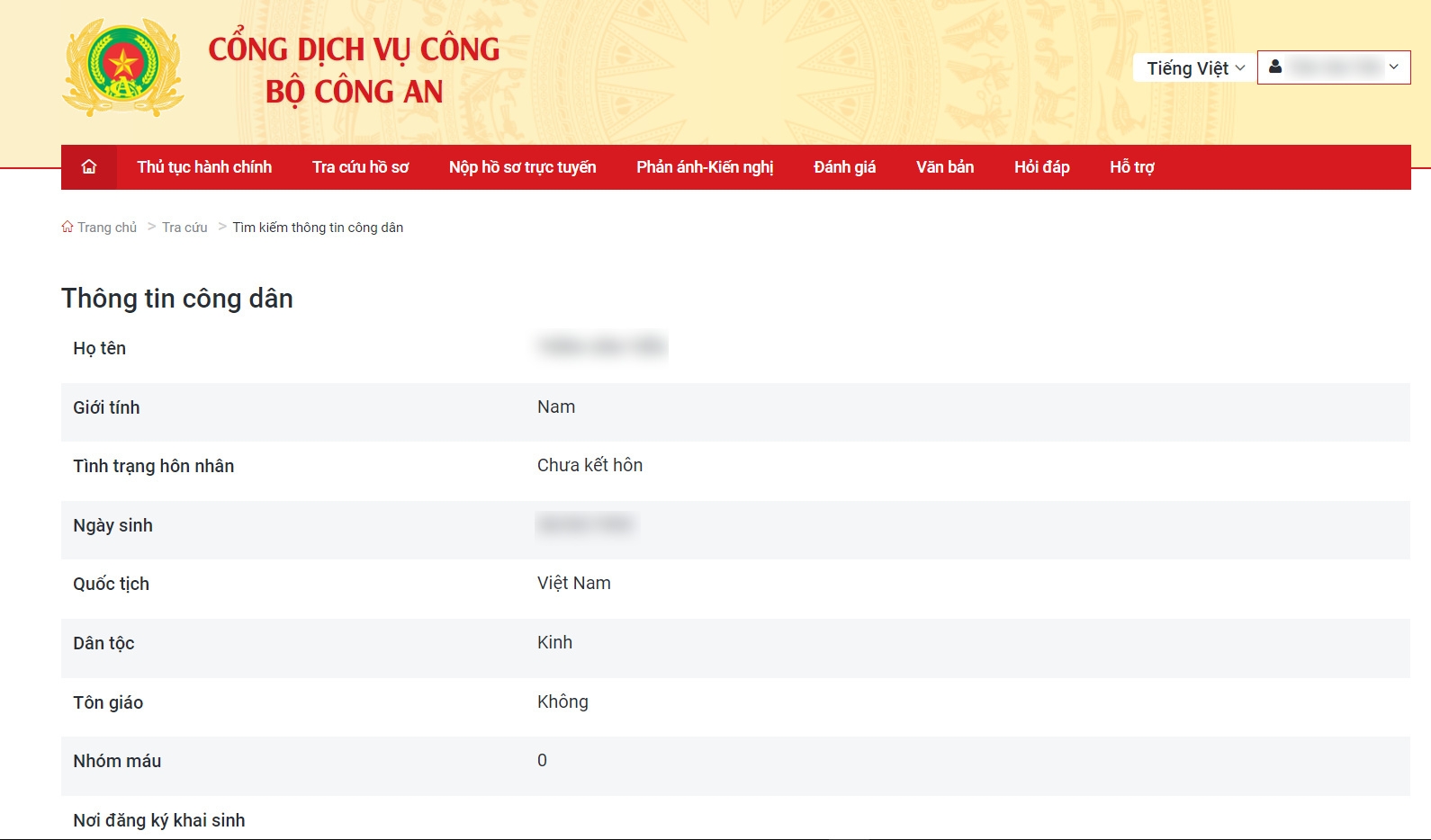 tra cứu thông tin trên cơ sở dữ liệu quốc gia về dân cư 11