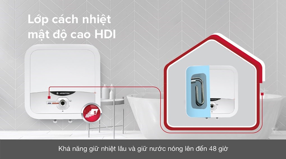 Máy nước nóng Ariston với lớp cách nhiệt mật độ cao HDI