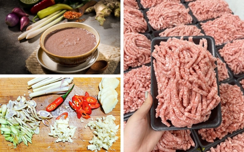 Nguyên liệu làm thịt bằm xào mắm ruốc