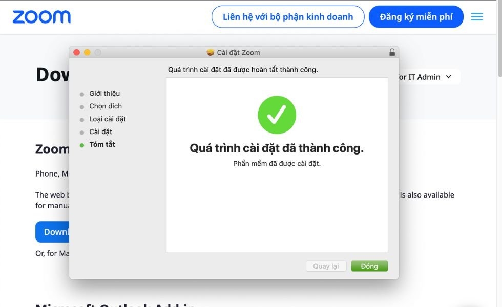 cài đặt Zoom trên Mac thành công
