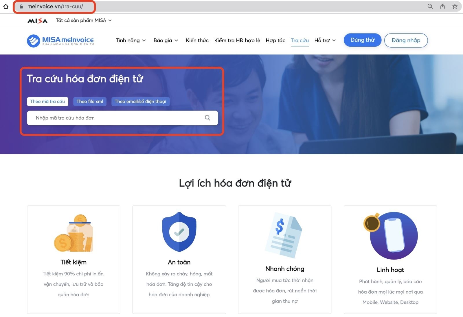 Nhập mã tra cứu hóa đơn và bấm tìm kiếm trên website của MeInvoice
