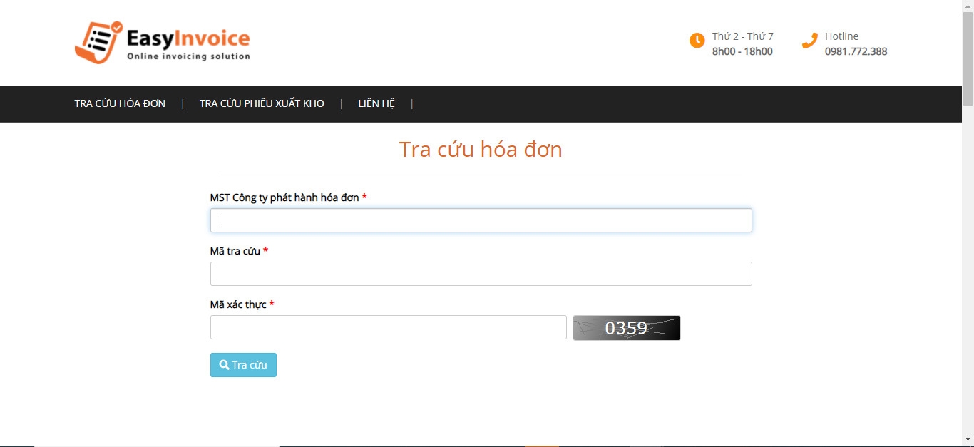 Tra cứu hóa đơn trên website của EasyInvoice