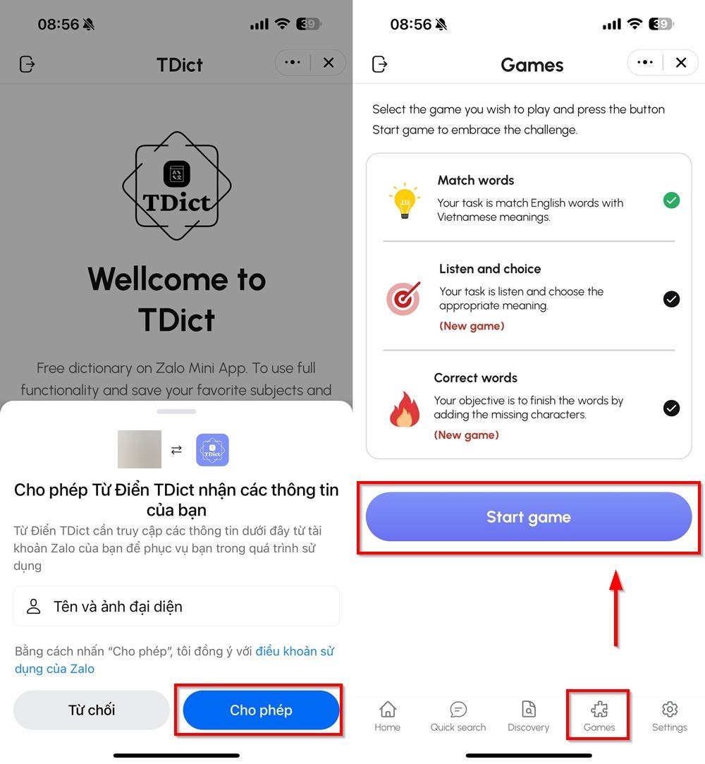 Cách sử dụng từ điển miễn phí trên Zalo 2