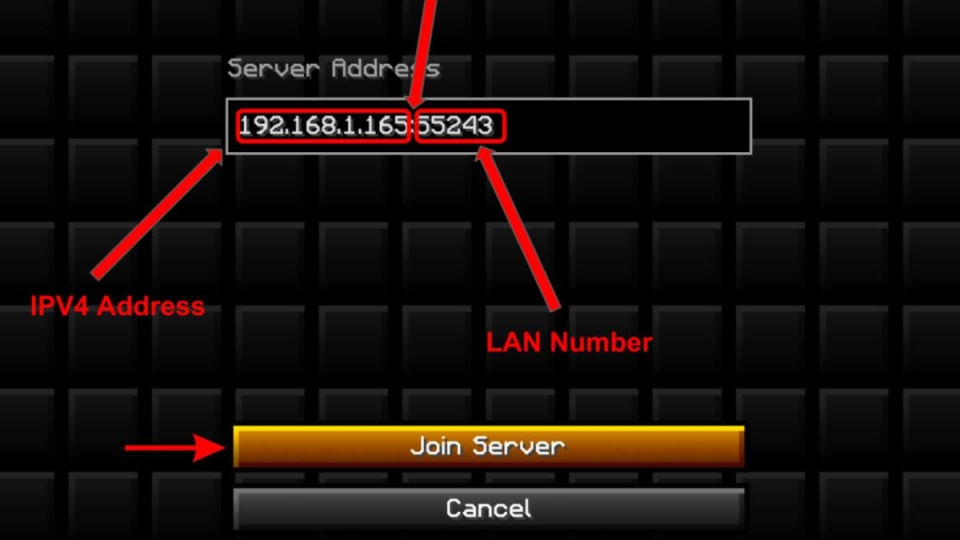 Điền địa chỉ IPv4 và số LAN rồi nhấn Join Server