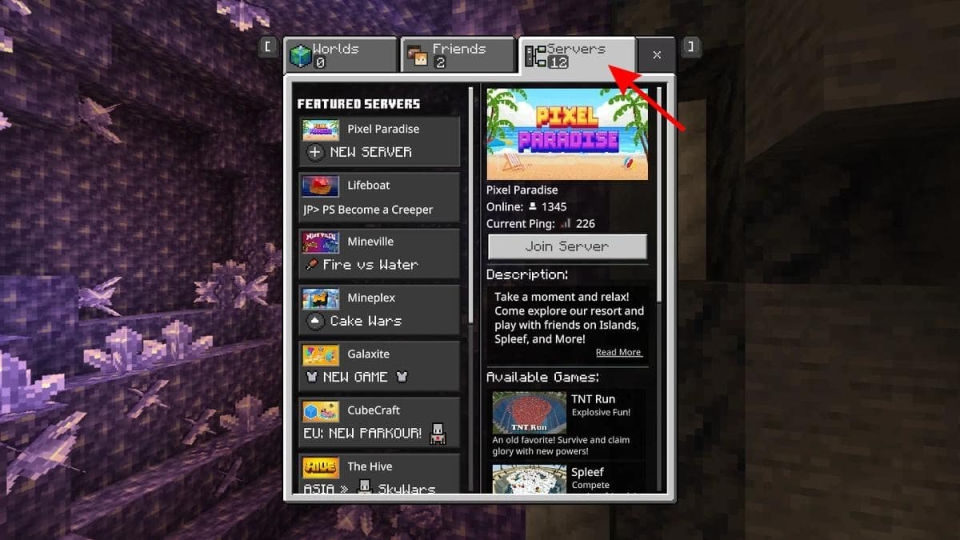 Vào Minecraft Bedrock Edition