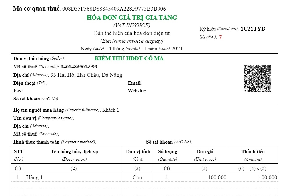 Hóa đơn điện tử có mã của cơ quan thuế