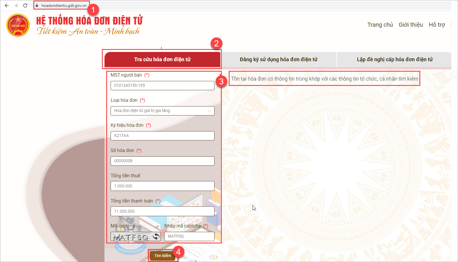 Tra cứu tại website của Tổng Cục thuế