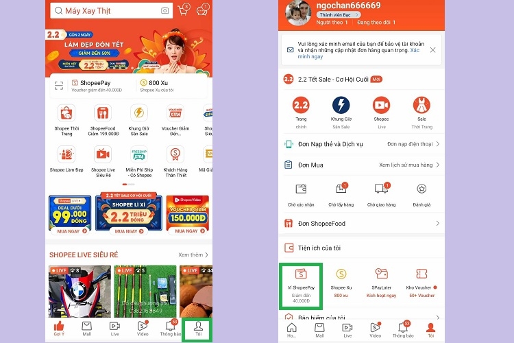 Truy cập ví ShopeePay