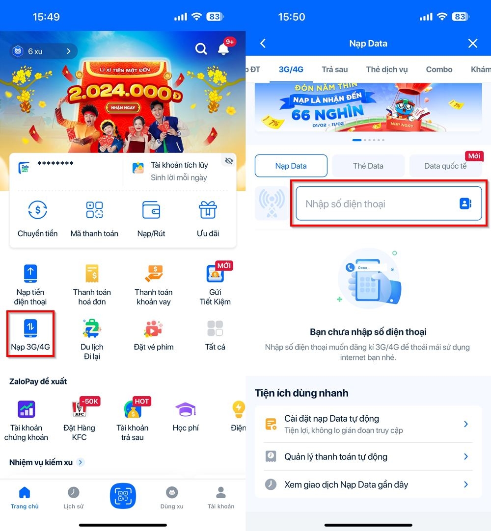 Cách tặng data cho bạn bè, người thân trên Zalo 2