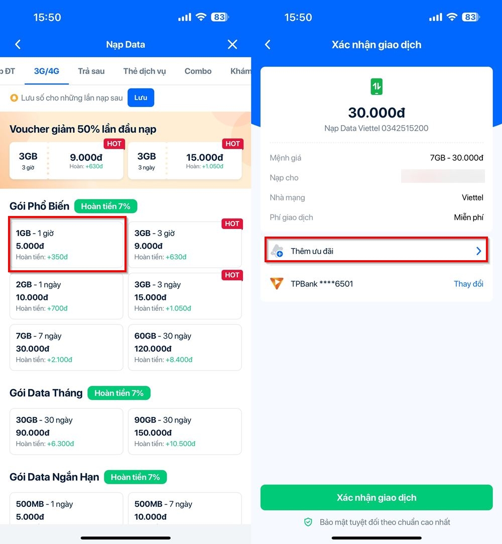 Cách tặng data cho bạn bè, người thân trên Zalo 3