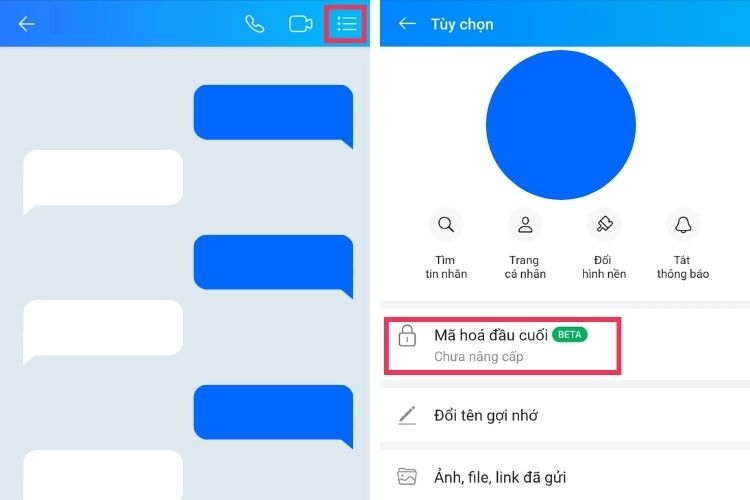 Tắt mã hóa đầu cuối Zalo