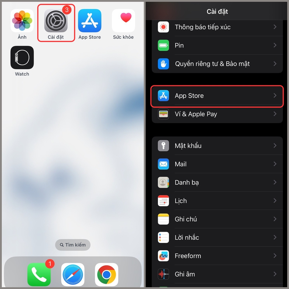 Vào ứng dụng “Cài đặt” trên iPhone của, sau đó chọn mục “App Store”