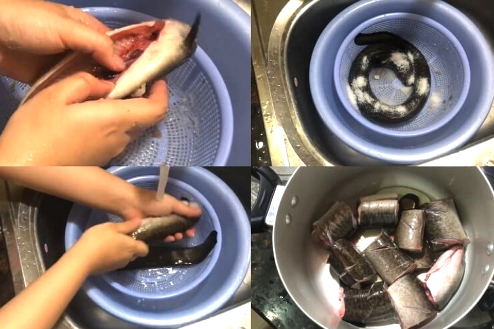Sơ chế chế cá chình.