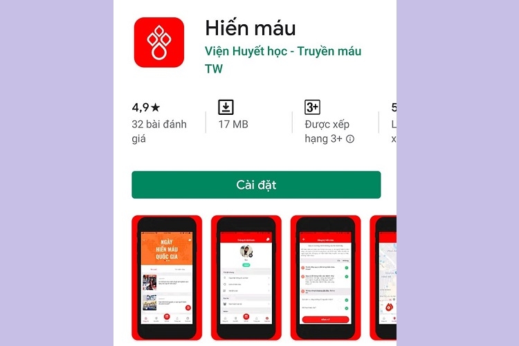 Cài đặt app Hiến máu về máy