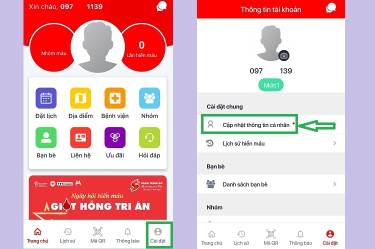 Chọn Cập nhật thông tin cá nhân