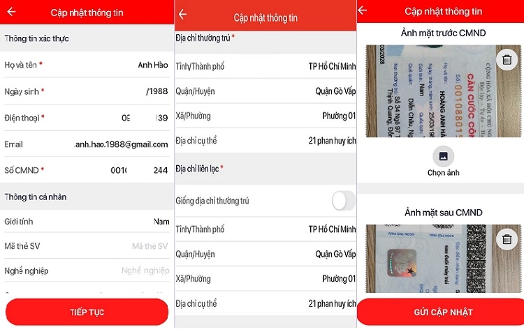 Điền các thông tin cá nhân