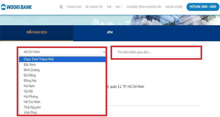 Nhập điểm giao dịch muốn tìm kiếm