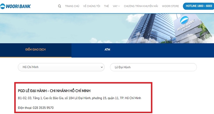 Thông tin điểm giao dịch