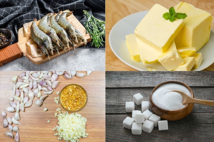 Các nguyên liệu làm tôm sốt bơ tỏi