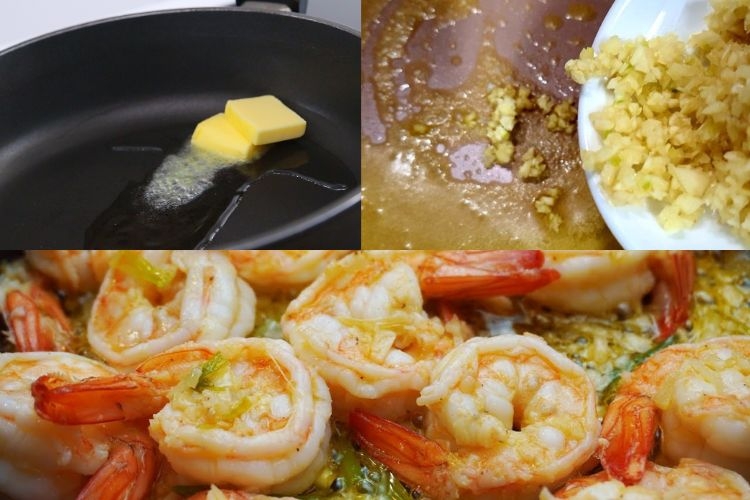 Làm sốt bơ tỏi và cho tôm vào