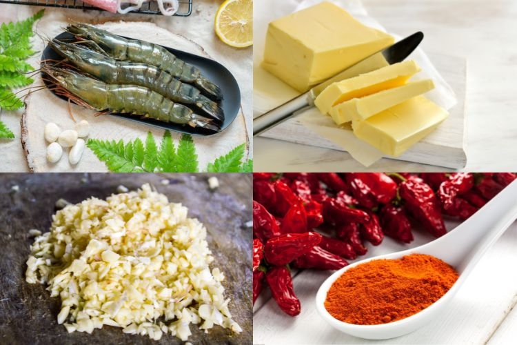 Các nguyên liệu làm tôm sốt bơ tỏi ớt