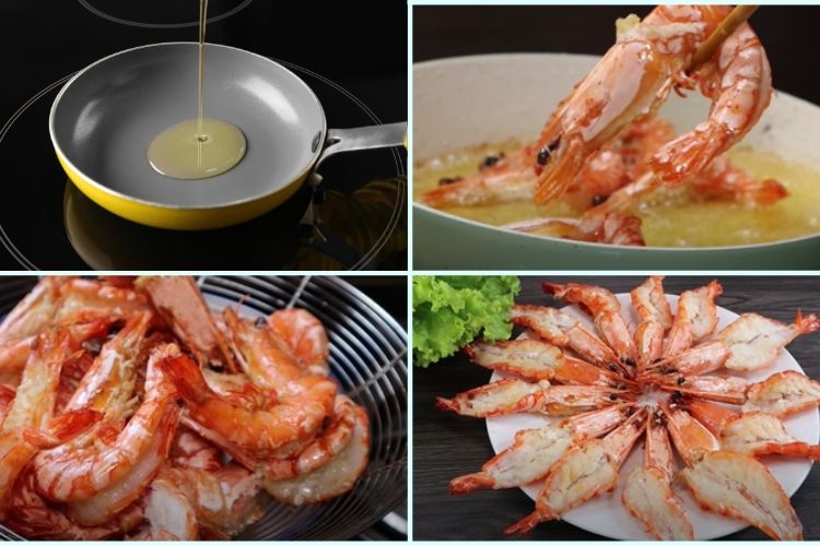 Chiên tôm vàng đều