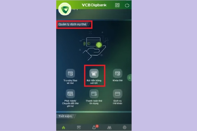 Chọn chức năng Rút tiền bằng mã QR