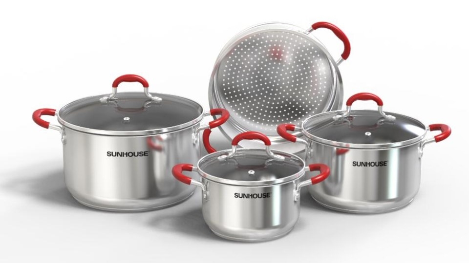 Bộ nồi hấp xửng inox 5 đáy nắp kính 24 cm Sunhouse SHG507-24