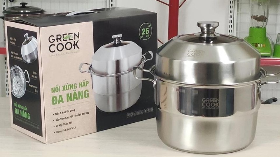 Bộ nồi hấp xửng inox 5 đáy nắp kính 24 cm Sunhouse SSP25124