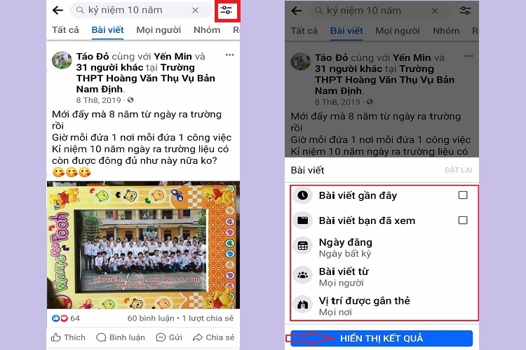 Sử dụng bộ lọc để tìm bài viết cũ từ bạn bè và mọi người nhanh hơn