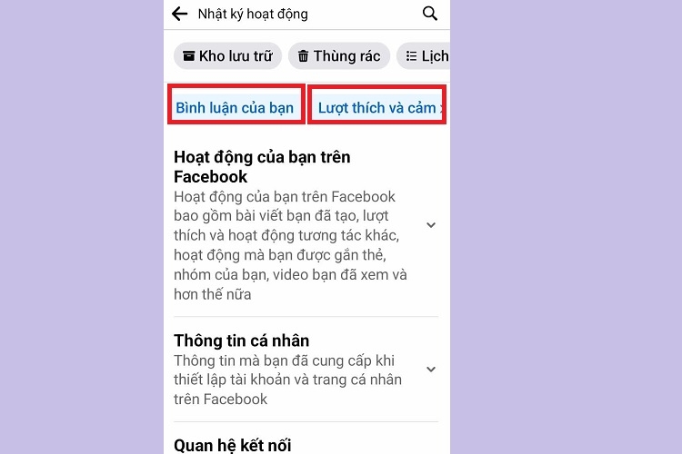 Chọn bình luận hoặc lượt thích và cảm xúc