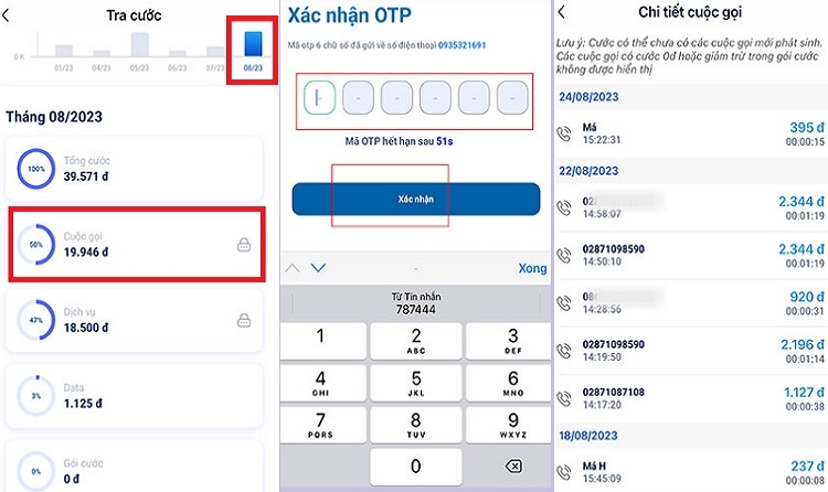 Chọn tháng muốn tra cứu và nhấn Cuộc gọi
