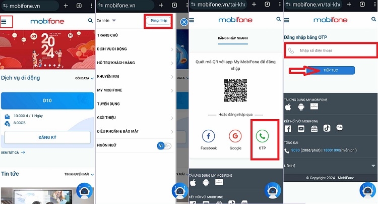 Đăng nhập trên website MobiFone