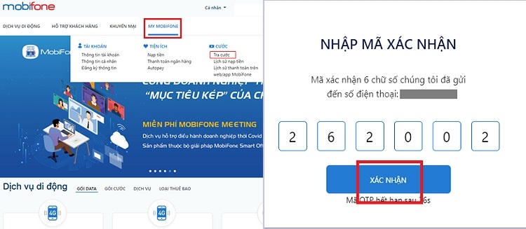 Chọn Tra cứu trong mục My MobiFone và nhập mã xác nhận