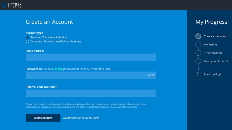 Tạo tài khoản Bittrex