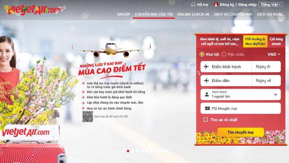 Truy cập trang web Vietjet Air