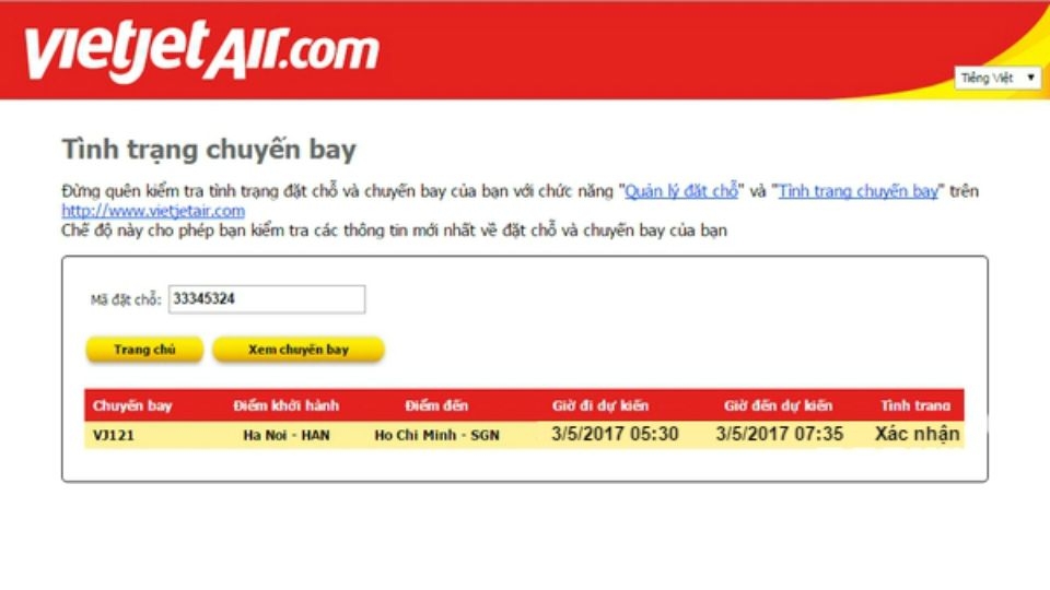 Xem thông tin chuyến bay