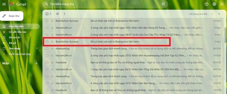 Chọn email gửi từ địa chỉ mail muốn chặn