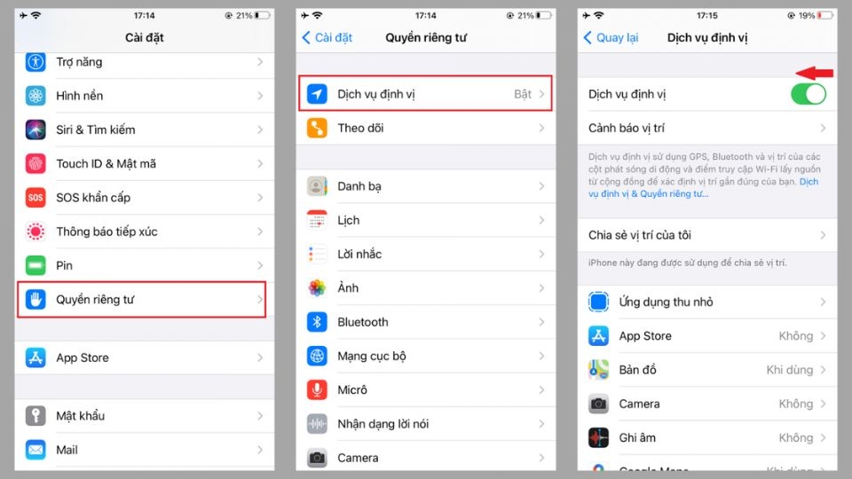 Tắt tính năng định vị