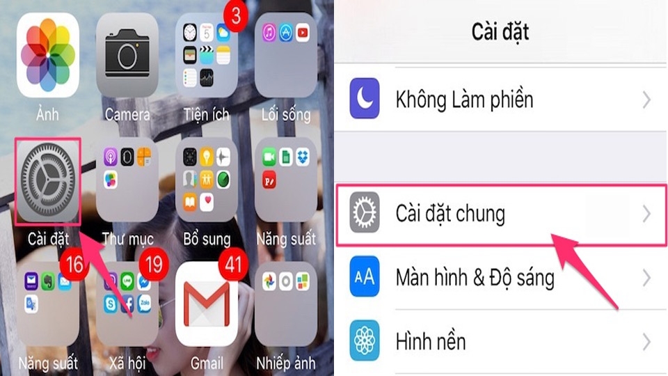 Tại mục Cài đặt, chọn Cài đặt chung