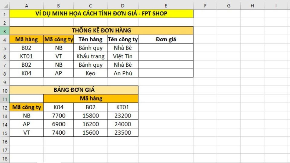 Tính đơn giá trong Excel