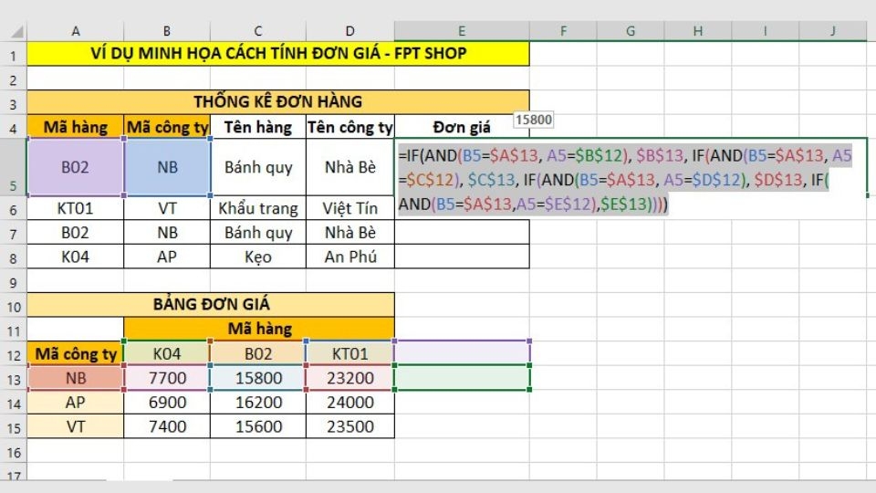 Tính đơn giá bằng hàm IF