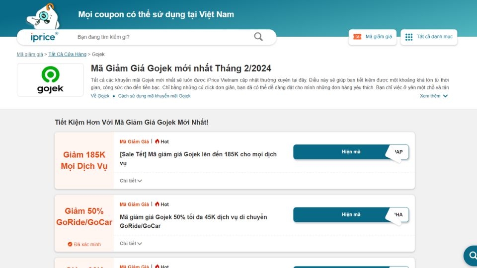 Trang web cung cấp mã giảm giá Gojek