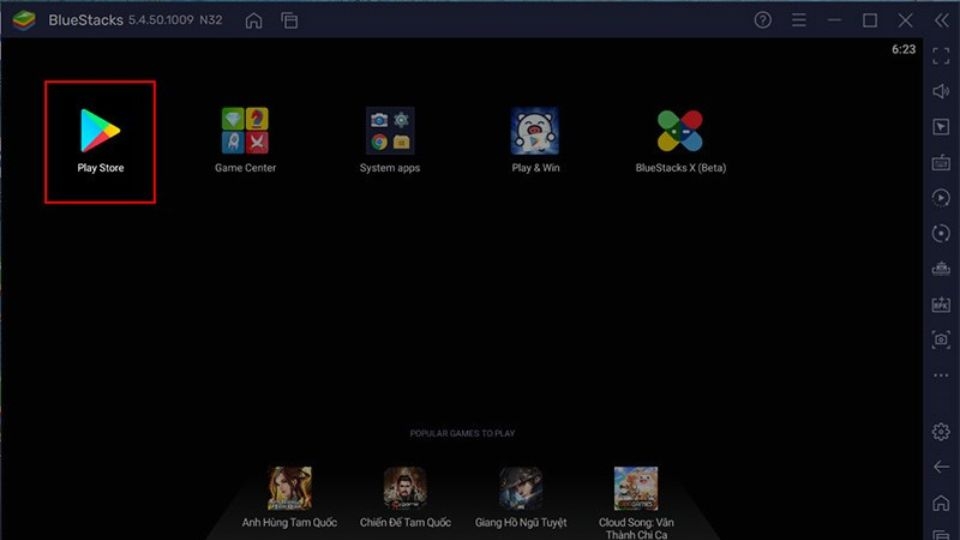 Truy cập vào Play Store trong phần mềm giải lập Bluestacks