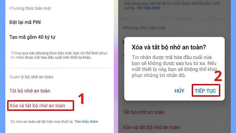 xóa bộ nhớ an toàn Messenger Android