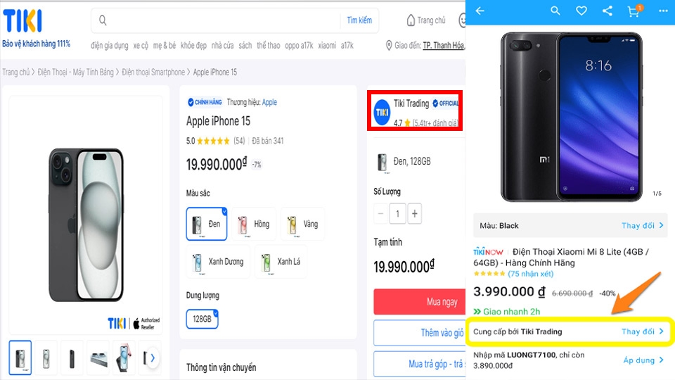 Xác định Tiki Trading qua mô tả sản phẩm